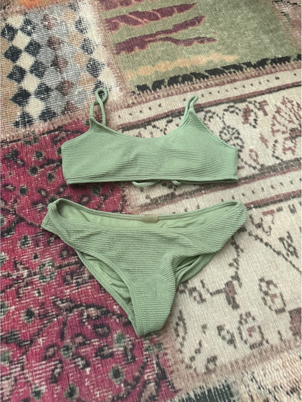 Green boho swim suit 2 piece Full Tilt textured bikini swt